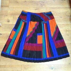 VINTAGE Schrader pleated swing geometric knee length skirt plus size 22